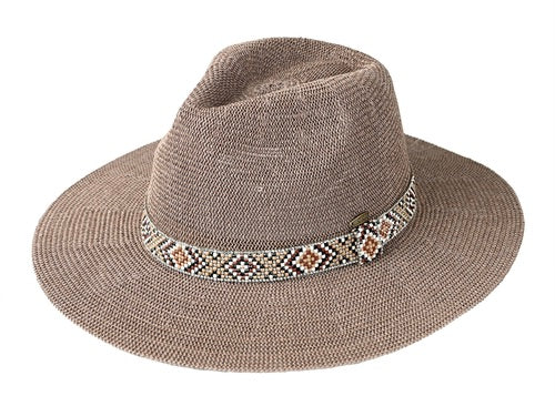 Knitted Panama Hat with Knitted Aztec Trim