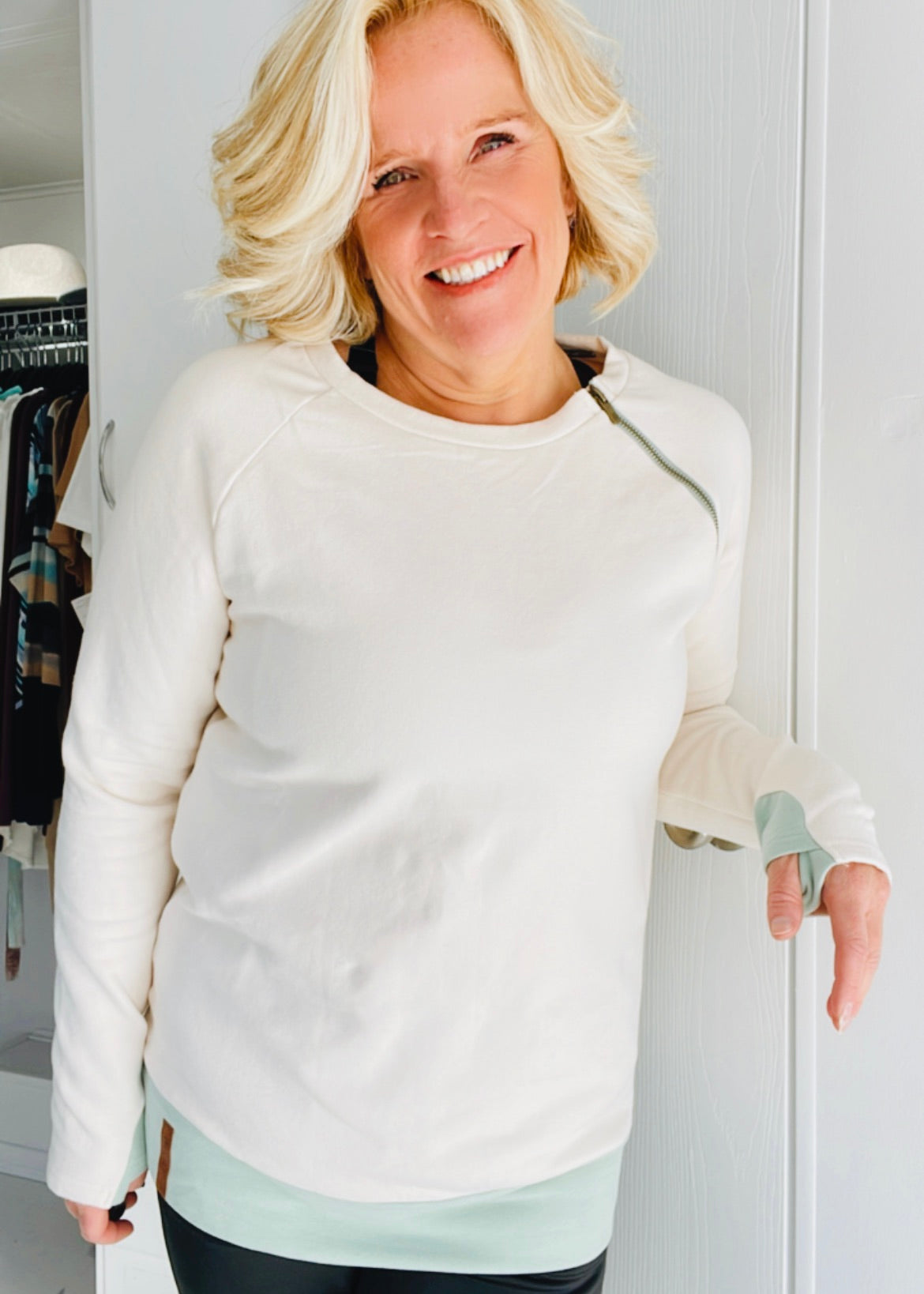 The Ivory & Mint Side Zip Pullover